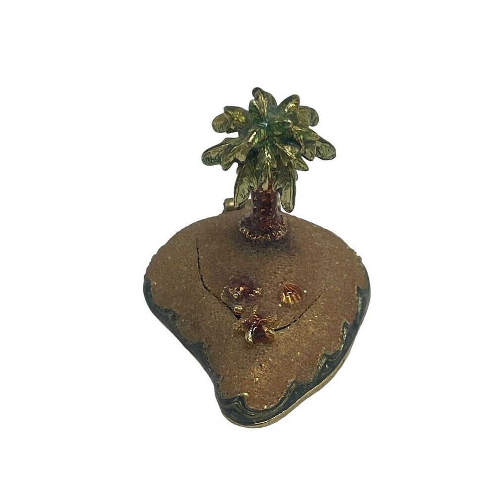 Monet Pill Box Beach Palm Tree Starfish Island Waves Crab Shell Glitter Sand